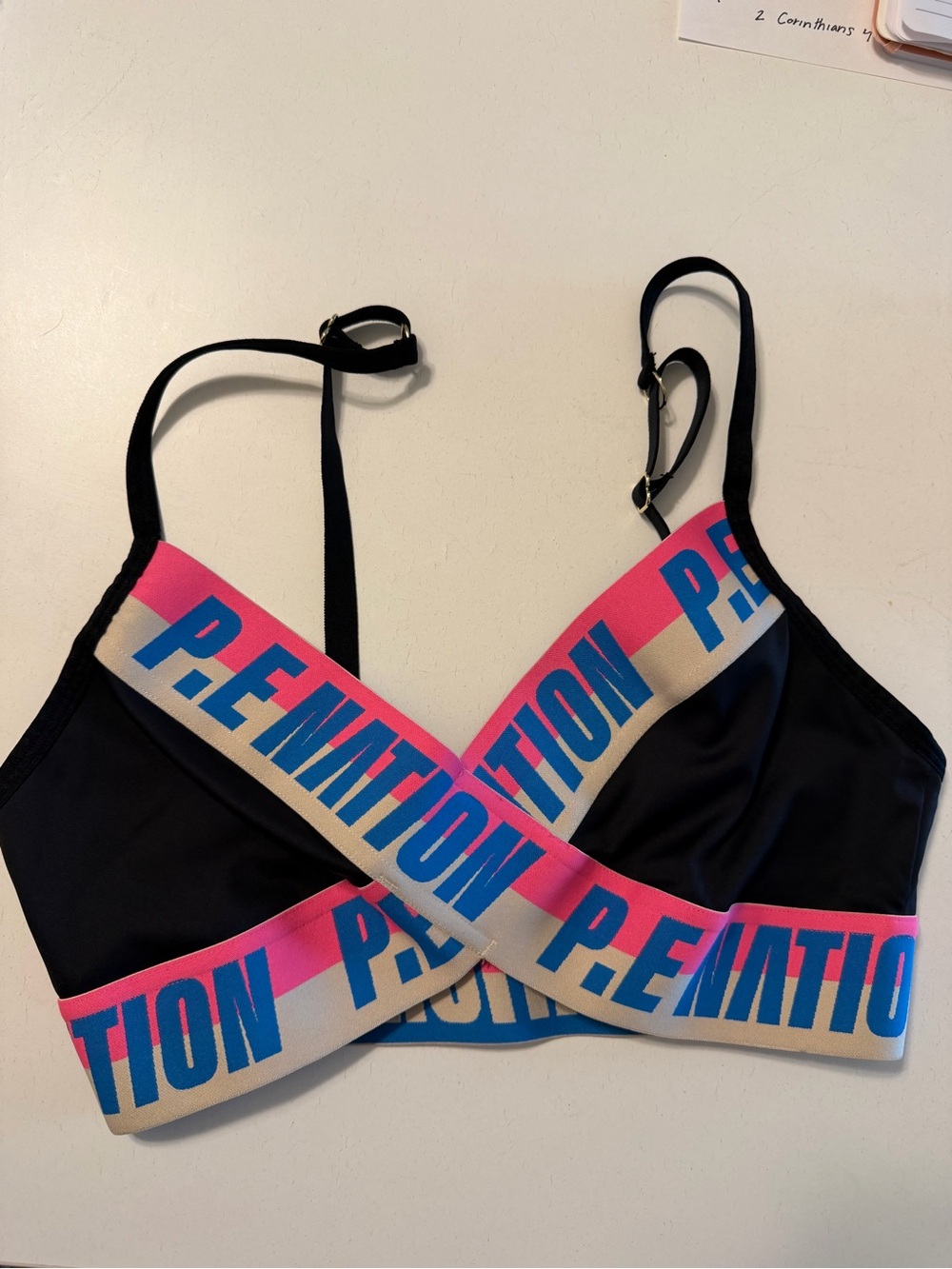 P.E Nation Black Bralette with Pink and Blue Logo Bands